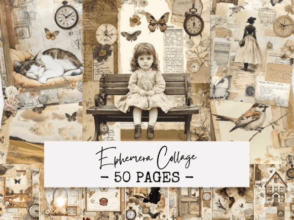 Download Vintage Ephemera Collage Pages - Premium Bundle